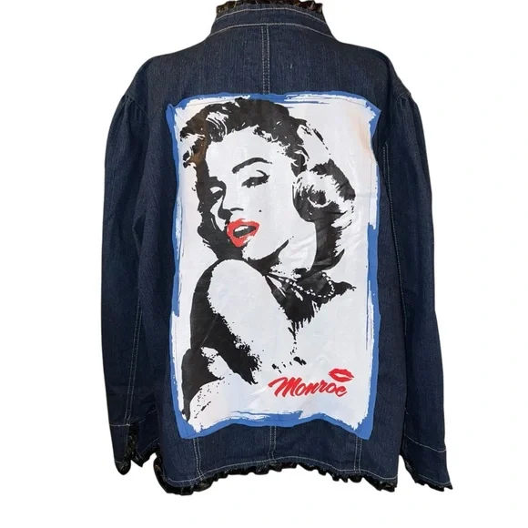 UPCYCLED REWORKED DENIM Jean Jacket M. Monroe Plus Size Denim Jacket Size 2X - Picture 1 of 8